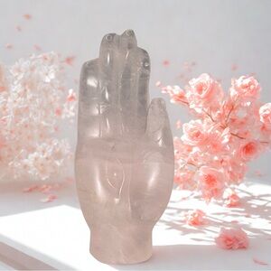 Rose Quartz Hand Carved Hamsa-Style Palm w/ Eye | Crystal Carving | 108g